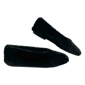 Vivaia Black Fuzzy Square Toe Slippers | Size 38.5 EU